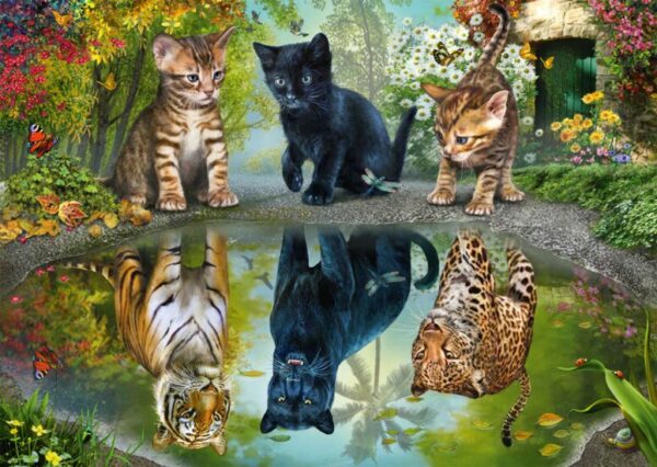 Kissat unelmoi suuria palapeli (Dream big) on Schmidtin 1000-palainen. Kuvassa kissanpennut katsovat veden pintaan ja näkevät siellä itsensä suurina kissoina; tiikeri, musta pantteri ja leopardi.