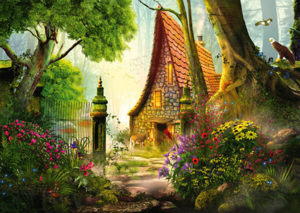 House in the glade palapeli on Schmidtin 1000-palainen. Georgia Fellenbergin kuvittamassa kuvassa mystinen talo kätkeytyy puiden katveeseen. Fantasiapalapeli, joka houkuttelee tutustumaan kuvan yksityiskohtiin.