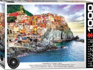 Cinque Terre palapeli vie ihanaan Italiaan. Eurographicsin 1000 palan palapelissä matkustat Manarolan kylään Cinque Terreen. Maisemapalapeli on kuin ihana matka Italiaan.