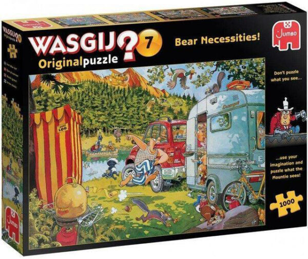 Wasgij Retro Original 7 on Jumbon 1000 palan palapeli, jonka nimi on Bear necessities.  Wasgij Original kootaan sen mukaan, mitä kansikuvan henkilö näkee. Palapelin kuva siis ei ole kannen kuva vaan jotain ihan muuta.