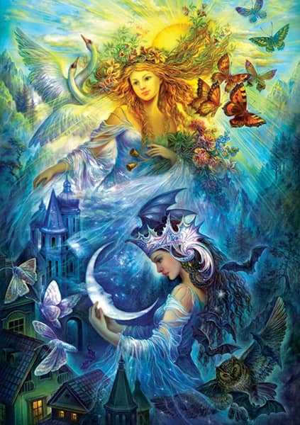 The Day and Night Princesses - Päivän ja yön prinsessat on 1000 palan palapeli.Valmiin palapelin koko on 48 x 68 cm. Valmistaja Art Puzzle.