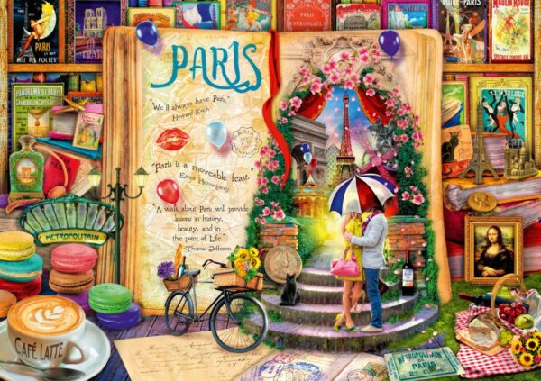 Aimee Stewart Pariisi on 1000 palan palapeli (Life is an Open Book Paris), jossa värit ja yksityiskohdat ihastuttavat. Koko 68 x 48 cm. Valmistaja Bluebird