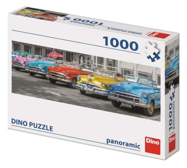 Cars Meeting -palapeli on Dinon 1000 palan panorama-palapeli. Kuvassa eri väriset Chevrolet-jenkkiautot on parkkeerattu riviin. 