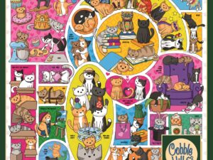Doodlecats palapeli on leikkisä ja värikäs Cobble Hillin 1000 palan kissapalapeli.