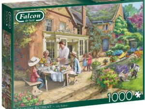 Country retreat palapeli on Falconin vintagetyylinen 1000 palan palapeli, jonka kuvassa vietetään leppoisaa kesäpäivää maalla. 