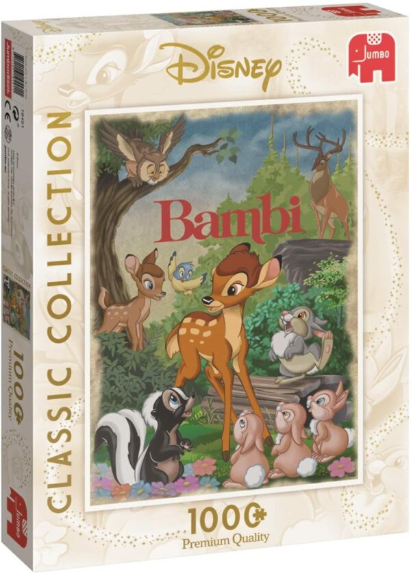 Bambi palapeli on 1000 palan palapeli. Jumbon Disney-palapelin päähahmona on ihastuttava bambi kavereineen. Disney Classic Collection -sarja. Valmistaja Jumbo