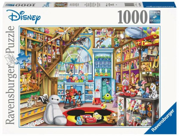 Disney lelukauppa palapeli on Ravensburgerin 1000-palainen. Mikä ihana kauppa kuvassa onkaan! Ihania Disney-tuotteita hyllyt täynnä.