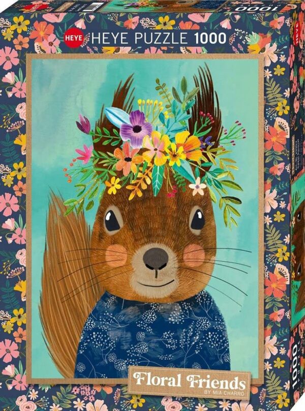 Orava palapeli (Floral Friends Squirrel) on Heyen 1000-palainen ja kuuluu Floral Friends -sarjaan. Kuvassa orava on saanut päähänsä kukkaseppeleen. 