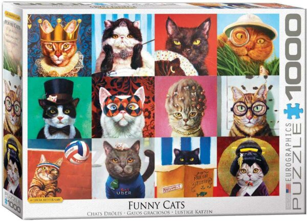 Hassut kissat palapeli (Funny Cats) on Eurographicsin 1000-palainen. Kuvassa 12 eri rotuista ja väristä kissaa esittäytyy kukin omassa pienessä taulussaan. Yhdellä kissalla on silinterihattu, toisella kruunu. Yksi kissa on pukeutunut geishaksi. Eurographicsin palat on leikattu SmartCut-tekniikalla.