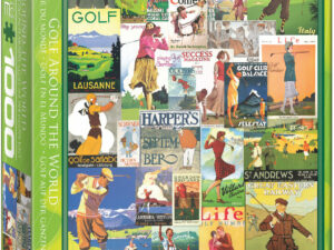 Golf-palapeliGolf-palapeli, jossa vanhoja golf-aiheisia julisteita kollaasina. Vintage Posters -palapelissa on 1000 palaa. Valmistaja Eurographics