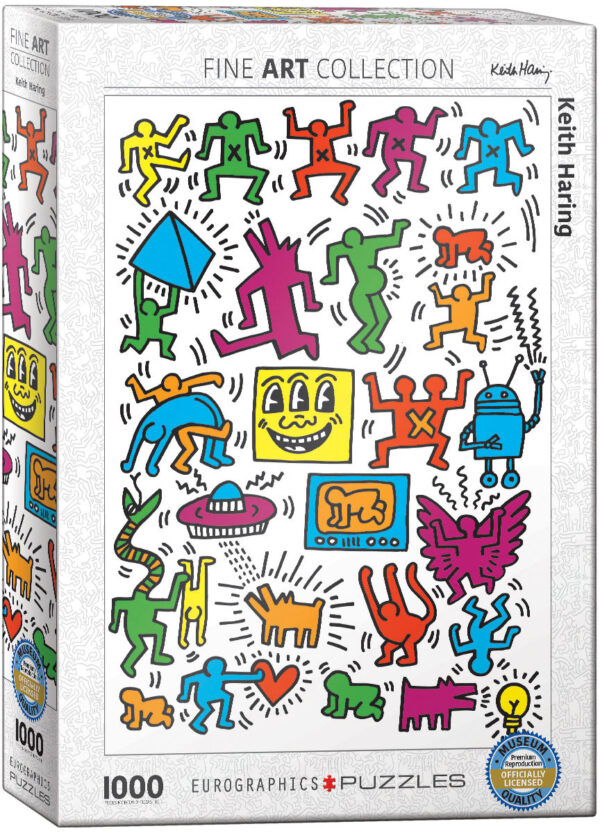 Keith Haring palapeli on taiteilijan kuvittama 1000 palan palapeli nimeltään Collage. Kollaasissa värikkäät hahmot luovat hauskaan kuvan, jota voit koota vaikka hahmo kerrallaan. Taidepalapeli kuuluu Eurographicsin Fine Art Collection -sarjaan.