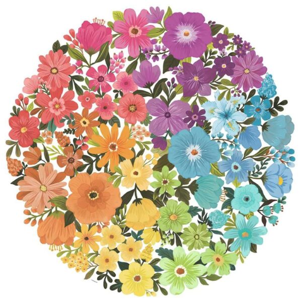 Kukat pyöreä palapeli on Ravensburgerin 500 palan palapeli. Palapelin kuvassa eri muotoiset kuvat muodostavat kuvan, jossa värit ja kuviot muodostavat sektoreita. Värit helpottavat kuvan hahmottamista.