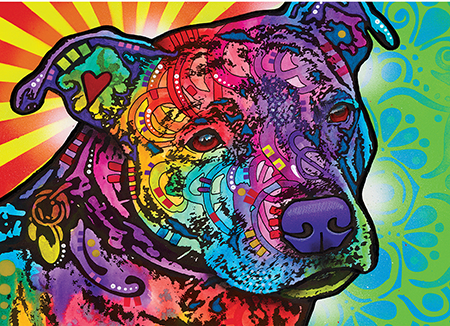 Dean Russo Forever Home -palapeli on 1000 palan Pitbull-palapeli. Russo tunnetaan värikkäistä eläinkuvituksista. Tämä koira on saanut sydämen korvaansa.