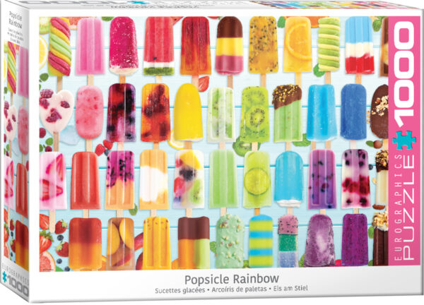 Jäätelöpuikot palapeli (Popsicle Rainbow) on Eurographicsin 1000-palainen.  Eurographicsin palapelit on leikattu SmartCut-tekniikalla. Eli palat ovat monimuotoisia ja yksilöllisiä, kuten pienempää tai isompaa palaa, kaarevalla reunalla tai samalla reunalla voi olla useampi nuppi.