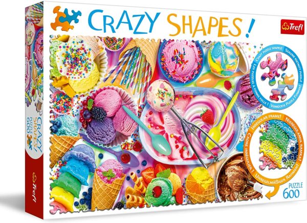 Crazy shapes Sweet Dream -palapeli on 600 palan palapeli erikoisen muotoisilla paloilla. Herkut-palapeli on värikäs. Koko on 68 x 48 cm. Valmistaja Trefl.