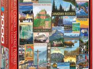Kanada vanhat julisteet palapeli (Travel Canada Vintage Posters) on Eurographicsin 1000-palainen, jonka kuvassa vanhoja matkailujulisteita.