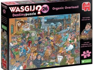 Wasgij-palapeli Destiny 26 Oganic overload! vie tapahtumat keskelle ruuhkaista toria. Palapelissä on 1000 palaa ja sen valmistaa Jumbo.