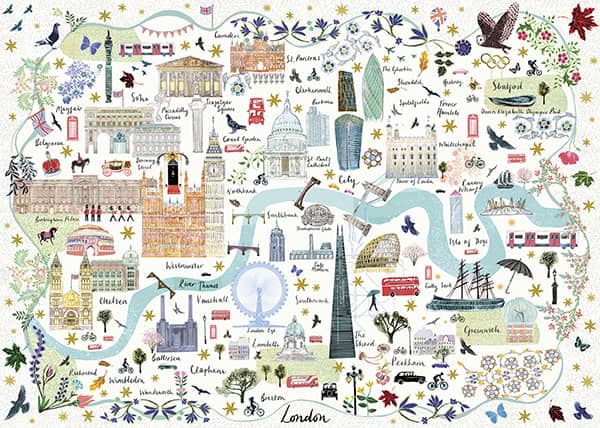 Map of London -palapeli vie palapelin kokoajan Lontoon matkalle tutustumaan kaupungin nähtävyyksiin. Lähde sisäkin Lontooseen. Gibsonsin 1000 palan palapeli.