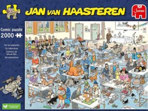 Jan van Haasteren Kissanäyttely (The cat pageantry) sattuu ja tapahtuu vaikka mitä. Palapelissä on 2000 palaa.