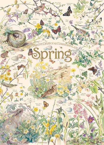 Kevät palapeli kuuluu Cobble Hillin Country Diary -sarjaan, johon kuuluu kaikki neljä vuodenaikaa. Kevät-palapelissä ihastuttavat kevään merkit: kukat, perhoset, linnut ja kevätesikoiden lomasta kurkkiva kani.