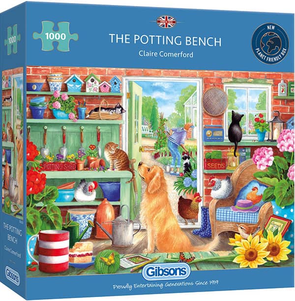 Puutarhavaja palapeli on (The Potting Bench) on Gibsonsin 1000 palan palapeli, jossa kissa ja koira katsovat toisiaan. Kanat kulkevat vapaana ja nainen touhuaa puutarhassa. 