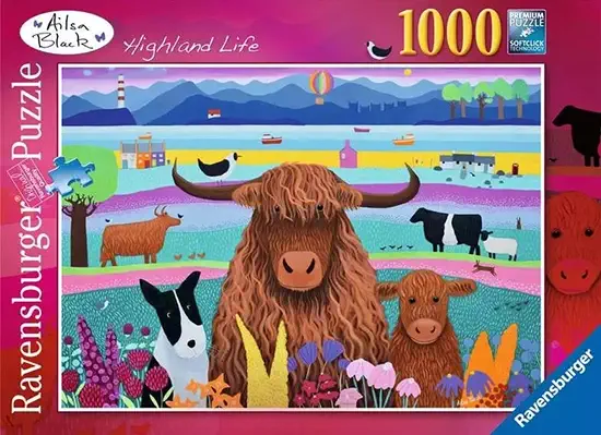 Highland life palapeli (Ylämään karjan elämää) on Ravensburgerin 1000 palan palapeli. Kuvassa ylämaan karjan äiti ja vasikka katsovat suoraan palapelin kokoajaa. Koira istuu vieressä. Kukat ja värikkäät niityt tuovat palapeliin väriä ja kokoamista helpottavia alueita.