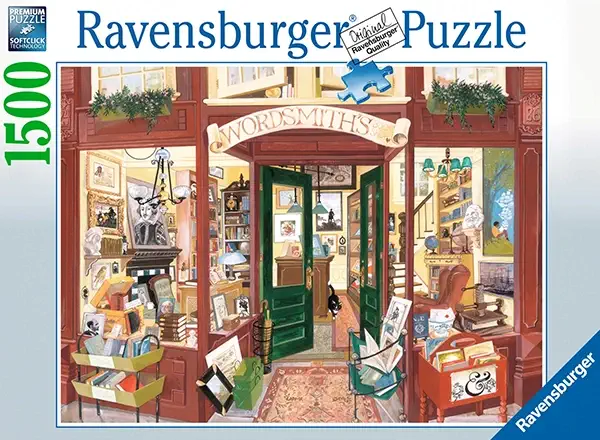 Wordsmithin kirjakauppa palapeli on Ravensburgerin 1500 palan palapeli. Palapelin kuvassa kirjakauppa, jonka ovi on kutsuvasti auki kirjojen maailmaan.