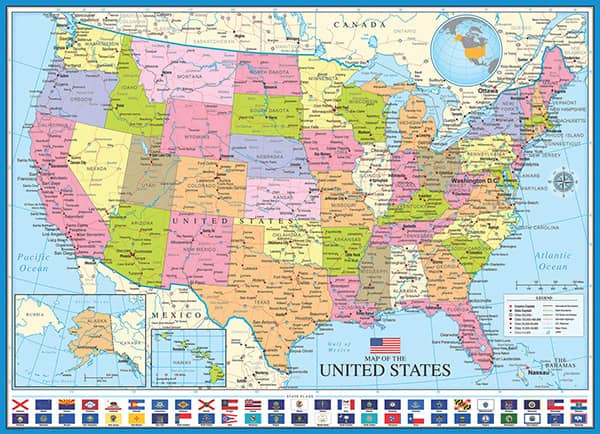 Yhdysvaltojen kartta palapeli on kanadalaisen Eurographicsin 1000-palainen. Tutustu Yhdysvaltojen osavaltioihin palapeliä kootessasi. Eurographicsin palapelit on leikattu SmartCut-tekniikalla.