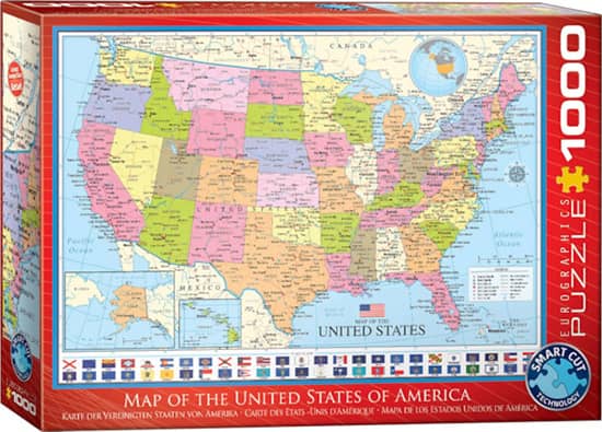 Yhdysvaltojen kartta palapeli on kanadalaisen Eurographicsin 1000-palainen. Tutustu Yhdysvaltojen osavaltioihin palapeliä kootessasi. Eurographicsin palapelit on leikattu SmartCut-tekniikalla.