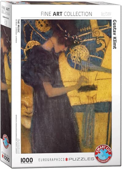 Gustav Klimt Musiikki palapeli 1000 palaa. Kuvitus on Klimtin öljyvärimaalaus vuodeltaa 1895. Eurographicsin palapelit on leikattu SmartCut-tekniikalla. Eli palat ovat monimuotoisia ja yksilöllisiä.
