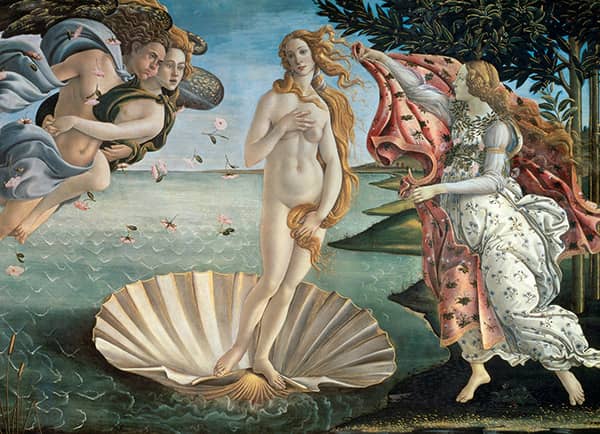 Venuksen syntymä on 1000 palan palapeli (Birth of Venus). Kuva on Sandro Botticellin maalaus. Valmistaja Eurographics.