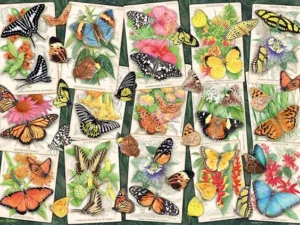 Trooppiset perhoset palapeli on Ravensburgerin 1000 palan palapeli. Palapeli on kevään 2024 uutuus.  Anne Searlen kuvitus esittelee trooppisessa ympäristössä elävät värikkäät perhoset kauniina kollaasina.