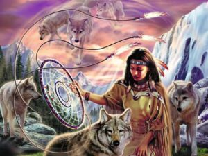 Unisieppari palapeli (Dreamcatcher) on Ravensburgerin 1000 palan palapeli. Kuvassa intiaani, susia ja unisieppari. 
