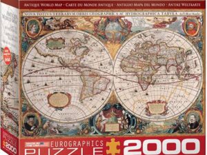 Maailmankartta palapeli 2000 palaa on kanadalaisen Eurographicsin valmistama. Antiikkinen kartta yksityiskohtineen sopii valmiina vaikka tauluksi.