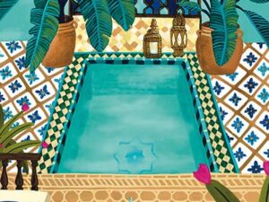 Riad palapeli 1000 palaa on Nolwnn Studion kuvittama. Kuvassa Saudi-Arabian pääkaupunkiin sijoittuva sisäpihanäkymä, jossa uima-allas, lyhdyt, isot kasvit ja värikkäät laatat luovat tunnelmaa ja kertovat paikallisesta kulttuurista. 