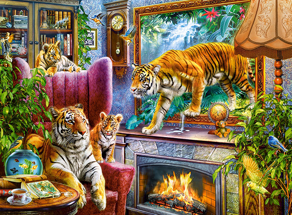Tiikerit 3000 palan palapeli (Tigers coming to life) on Castorlandin valmistama. Upeat tiikerit ovat astuneet taulusta olohuoneeseen. Upea fantasiapalapeli on myös taidepalapeli, jonka värit ja upeat eläimet ovat kuin maalaus.