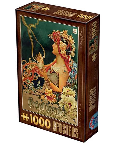 Vintage Posters palapeli (Vintage Posters Chocolat Carpentier) on Dtoysin 1000-palainen. Nostalgisessa kuvassa nainen nauttii kaakaota.
