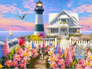 Talo meren rannalla palapeli on Bluebirdin 500-palainen. Kuvassa viehättävä talo ja majakka on rakennettu meren rantaan, talon edessä kasvaa upea ja värikäs kukkameri. Tutustu myös muihin 500-palaisiin ja löydä innostavaa koottavaa.