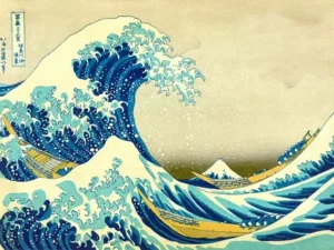 The Great Wave off Kanagawa palapeli on Enjoyn 1000-palainen. Taideteos on Katsushika Hokusain tekemä.