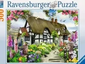 Olkikattoinen talo palapeli (Thatched cottage) on Ravensburgerin 500-palainen, jonka kuvassa englantilainen talo ja ihastuttava, kukkientäyteinen puutarha. 