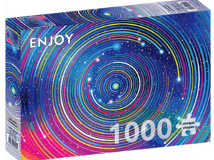 Interstellar Encirclement palapeli on Enjoyn 1000-palainen. Kuvassa värikkäät raidat muodostavat kuvan keskelle pienevän ympyräkuvion.