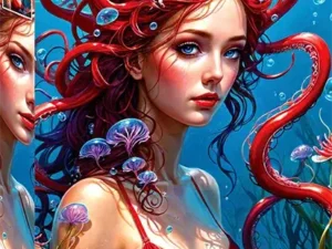 Ginger Mermaid palapeli on Enjoyn 1000-palainen. Kuvassa punahiuksinen merenneito. Enjoyn palat eivät kiillä, ja palat ovat yksilölliset ja menevät vain omille paikoilleen.