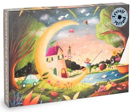 Enchanted Parenthesis palapeli on ranskalaisen Trevellen 500 palan palapeli. Trevellin palat on mattapintaiset. Palapelin palat ovat pakattuna kangaspussiin. Mukana tulee kuvasta pieni juliste, josta voi kannen kuvaa katsoa helpommin.