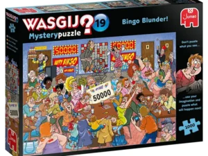 Wasgij Mystery 19 Bingo Blunder -palapeli on 1000-palainen mysteeripeli, jonka tapahtumat vievät bingohalliin. Ratkaise, mitä bingossa tapahtuukaan. Mysteryssä kootaan se, mitä kannen kuvassa tapahtuu seuraavaksi. Käytä siis mielikuvitustasi. Wasgij-palapelit valmistaa alankomaalainen Jumbo. Myyjä Pieni Harrastepuoti