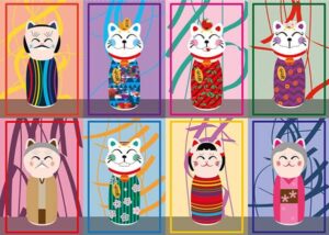 Maneki Kokeshi palapeli on Yazz Puzzlen 1000-palainen. Kuvassa onnea tuovat kissat, jotka on puettu japanilaisiin asuihin. Japanilaisessa kulttuurissa tällaiset kissat tuovat onnea. Yazzin palapelit ovat laadukkaita ja palat asettuvat nätisti omille paikoilleen. Valmistaja on Magnolia Puzzlesin sisarvalmistajamerkki.