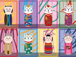 Maneki Kokeshi palapeli on Yazz Puzzlen 1000-palainen. Kuvassa onnea tuovat kissat, jotka on puettu japanilaisiin asuihin. Japanilaisessa kulttuurissa tällaiset kissat tuovat onnea. Yazzin palapelit ovat laadukkaita ja palat asettuvat nätisti omille paikoilleen. Valmistaja on Magnolia Puzzlesin sisarvalmistajamerkki.