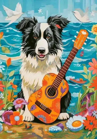 Collie Guitar and the Sea palapeli 500 palaa on Castorlandin koirapalapeli.