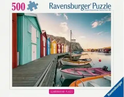 Boathouses In Smogen palapeli 500 palaa on Ravensburgerin syksyn 2024 uutuus. Kuvassa Smögenin kuuluisat venevajat Ruotsissa.