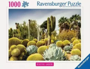 Huntington Desert Garden palapeli 1000 palaa on Ravensburgerin syksyn 2024 uutuus, jossa kuva kaktuspuutarhasta.