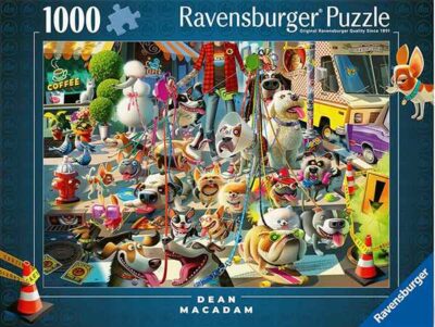 Dog Walker palapeli 1000 palaa on Ravensburgerin syksyn 2024 uutuus koirapalapeli. Kuvittaja Dean Macadam.